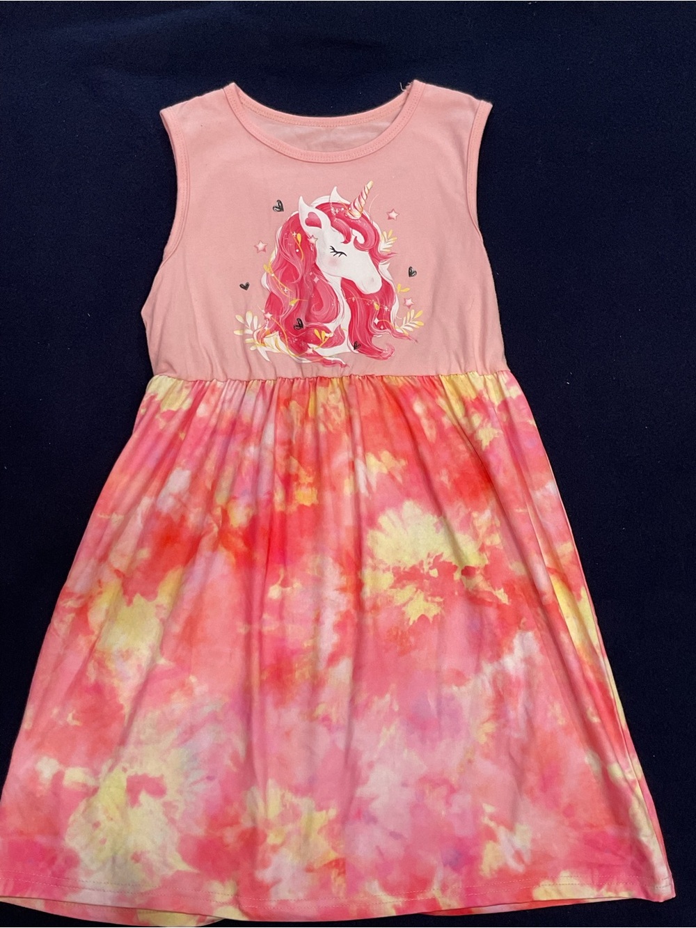 SHEIN Girls Pink Tie-Dye Unicorn Dress Size 7Y